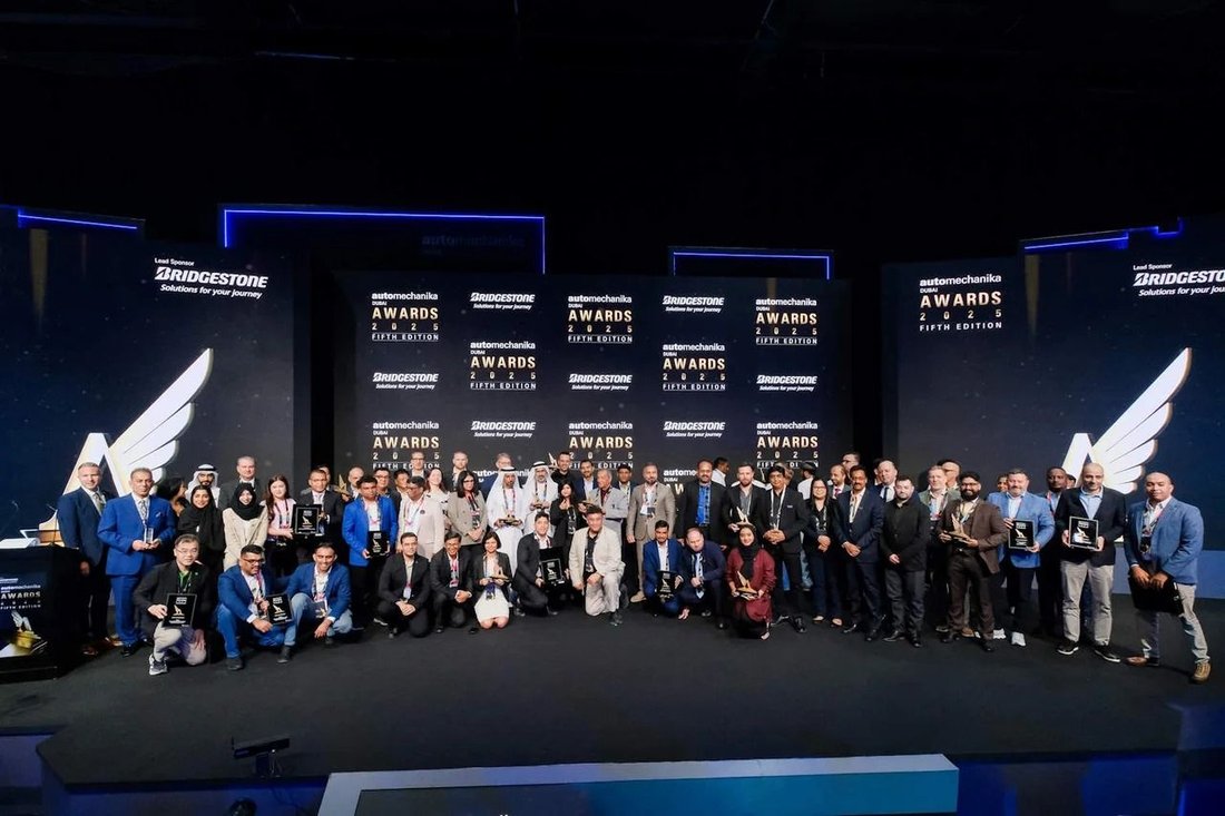 Azelerator Mobility team at the Automechanika Dubai Awards 2025 ceremony