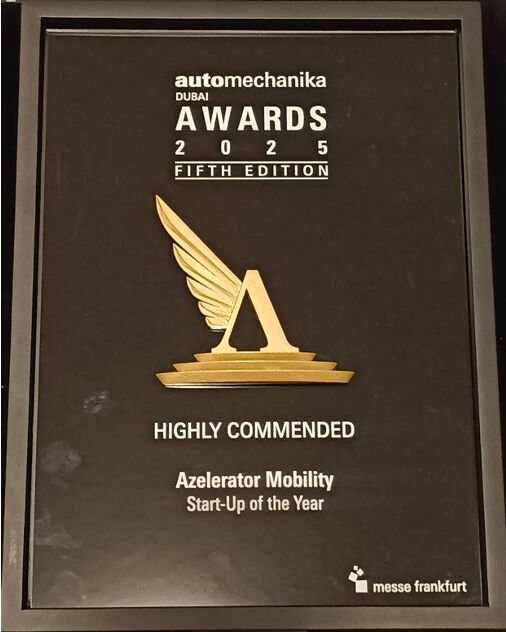 Automechanika Dubai Awards 2025 plaque: Highly Commended, Azelerator Mobility, Start-Up of the Year